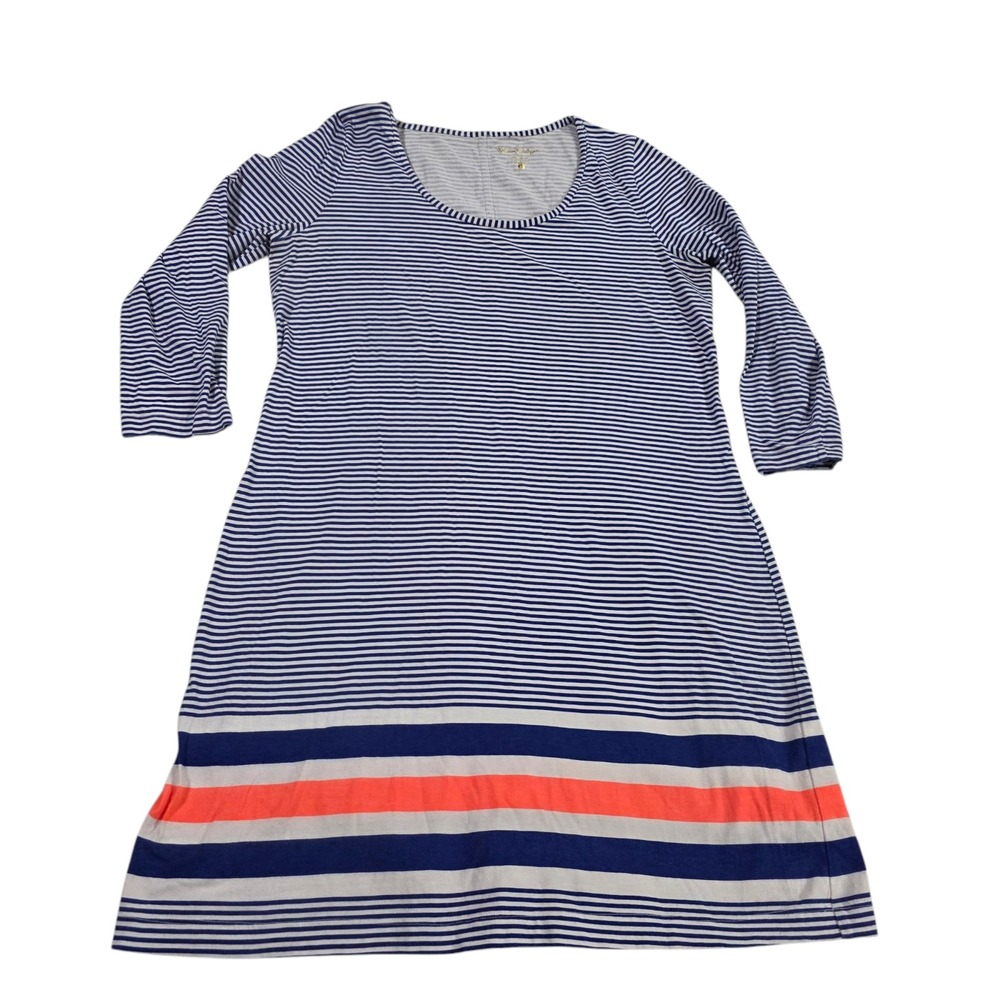 Lilly Pulitzer Shrt Dress Womens Blue L Cotton Long Sleeve Striped Beacon Casual